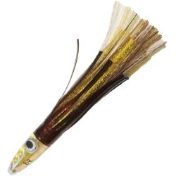 ZUKER 6" TUNA LURE BROWN/WHITE GRASS -BROWN MYLAR SKIRT -GOLD HD (10/BG)